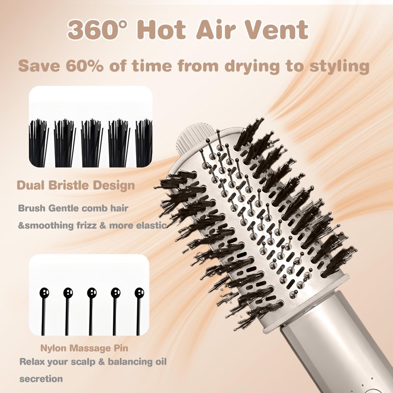 8 in 1 Hair Dryer Brush and Blow Dryer, Hot Hair Styler with 110,000 RPM High-Speed Negative Ion, Automatic Curling Iron, Thermal Hair Brush for Fast Drying Straightening Curling Voluming (Champagne)