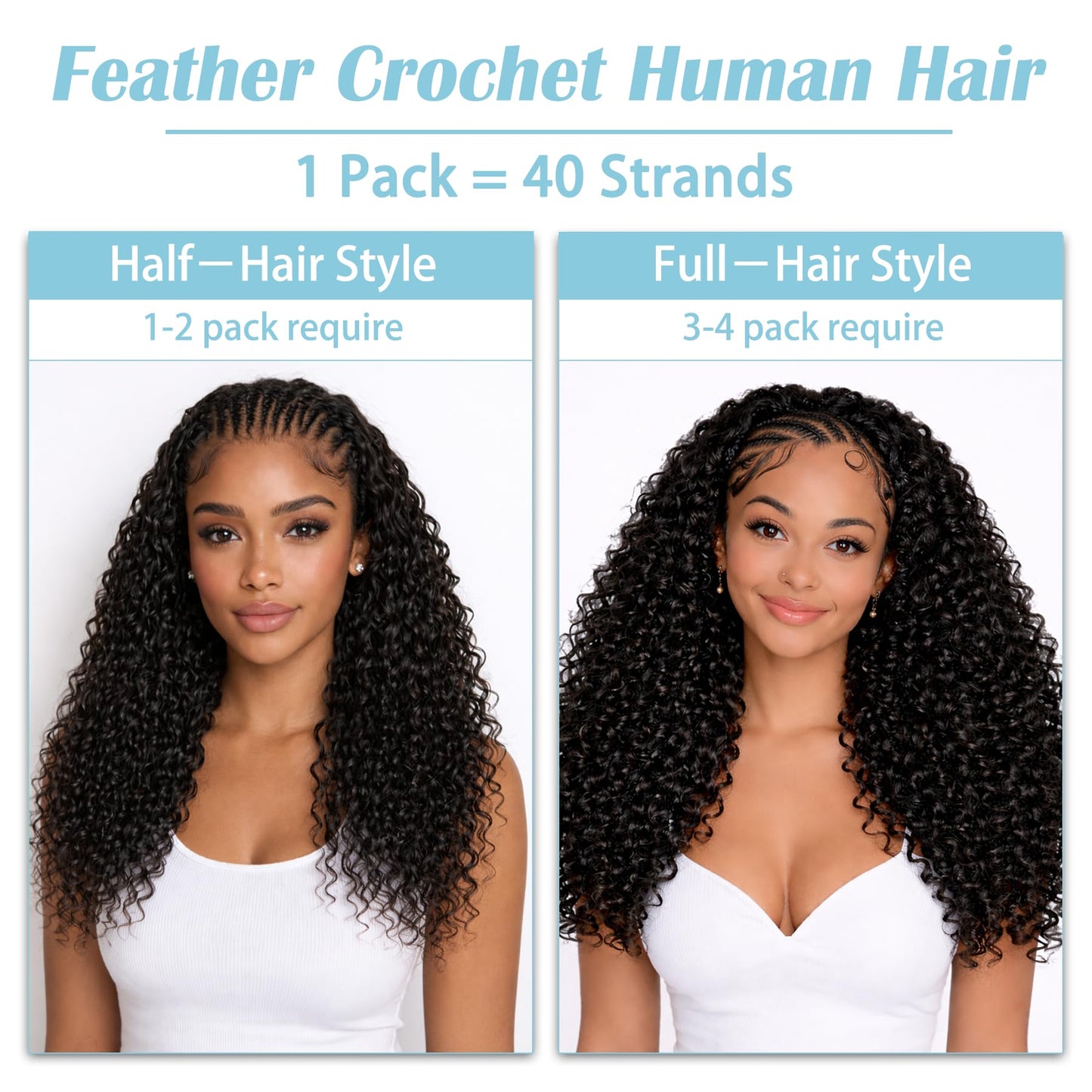 Burmese Curly Crochet Human Hair 16 Inch 50g Knotless Pre-Separated Feather Crochet Human Hair,Time-Saving,Lightweight Reusable Miracle Knots Hair With Spiral Curl for Black Women Natural Black Color