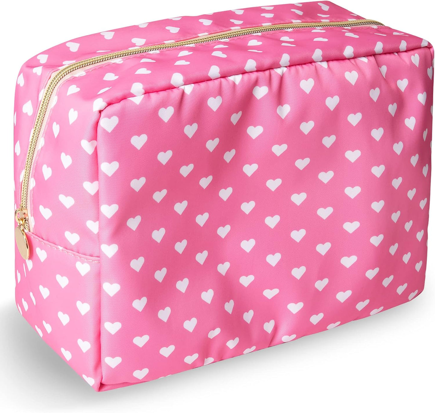 Floral Makeup Bag - Cute Pink Nylon Zipper Pouch for Travel | Waterproof Cosmetic Organizer for Women