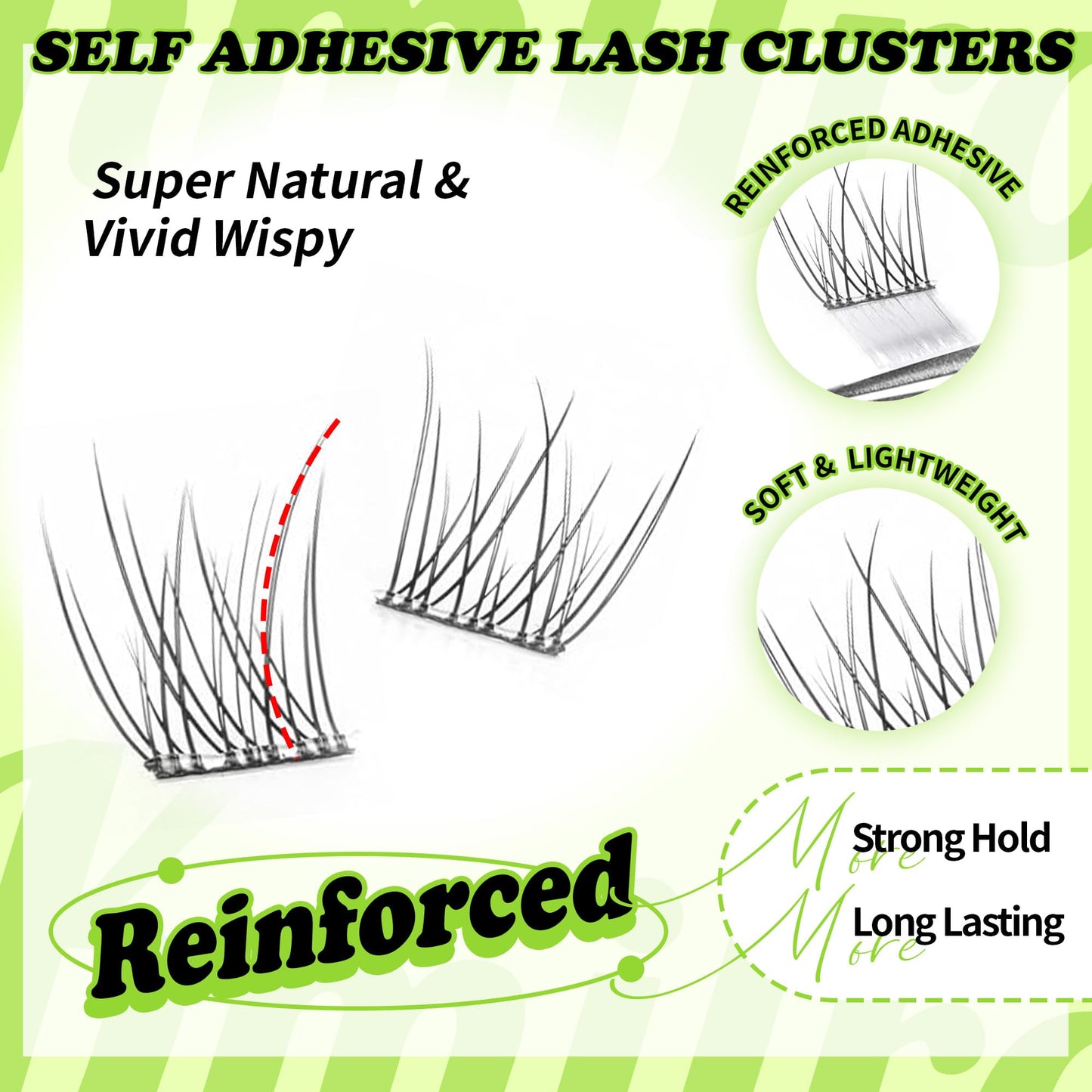Self Adhesive Eyelashes Natural Wispy Lash Clusters 10-11-12-14mm Mixed Lengths 120Pcs No Glue Reusable Self-Stick Lashes with Enhanced Adhesive, Everyday Wear, Replacement for Kmilro