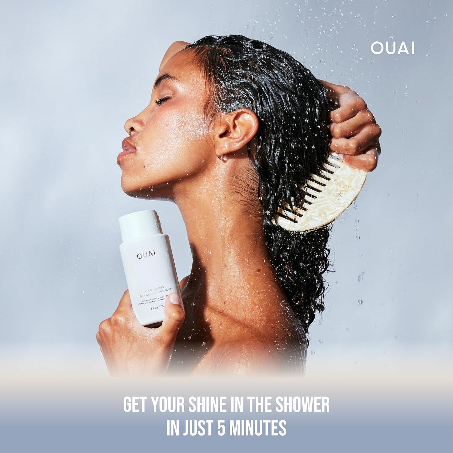 OUAI Hair Gloss Treatment - In-Shower Shine & Frizz Control | Heat Protectant with Hyaluronic Acid & Rice Water (6 Oz)