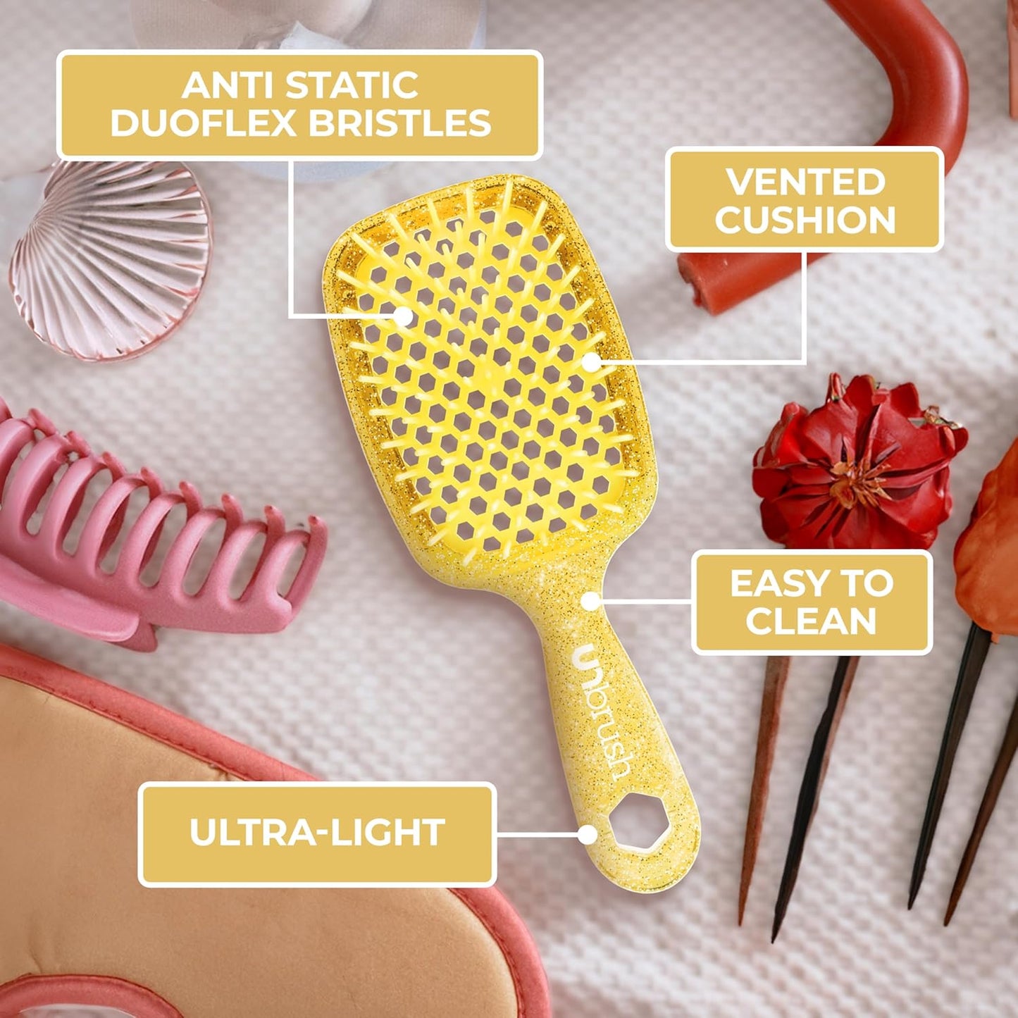 FHI Heat Detangling Brush - Pain-Free Brushing for All Hair Types | Durable DuoFlex Bristles, Lightweight Design