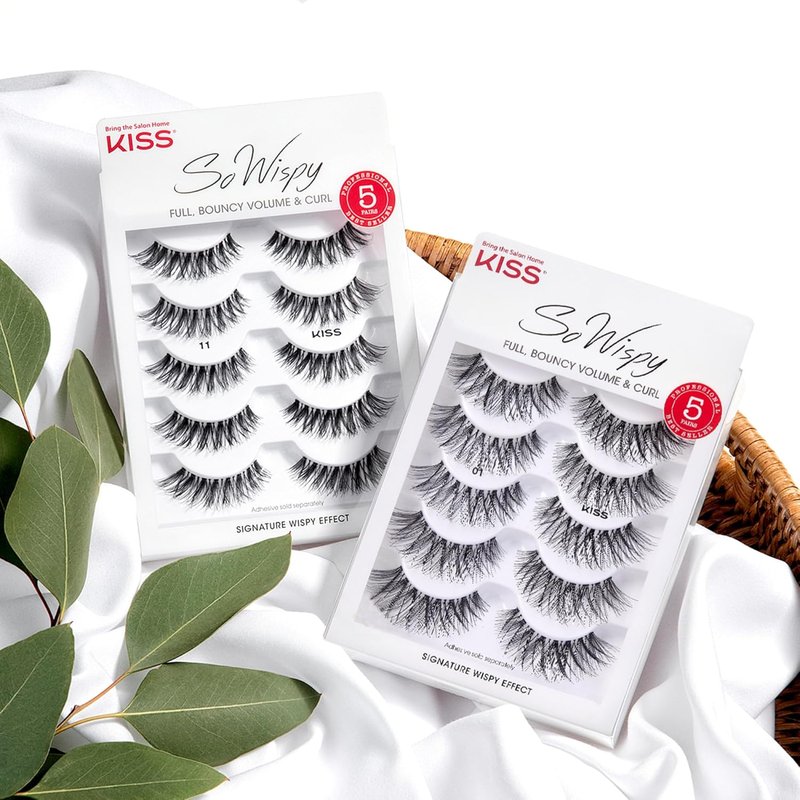 Kiss False Eyelashes - Natural Wispy 14mm Strip Lashes | 5 Pairs, Reusable, Lightweight, Easy Application