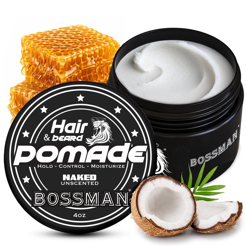 Bossman Hair & Beard Pomade for Men (Naked - Unscented) – Medium Hold & Moisturizing for Hair, Beard & Mustache Styling – Made in USA