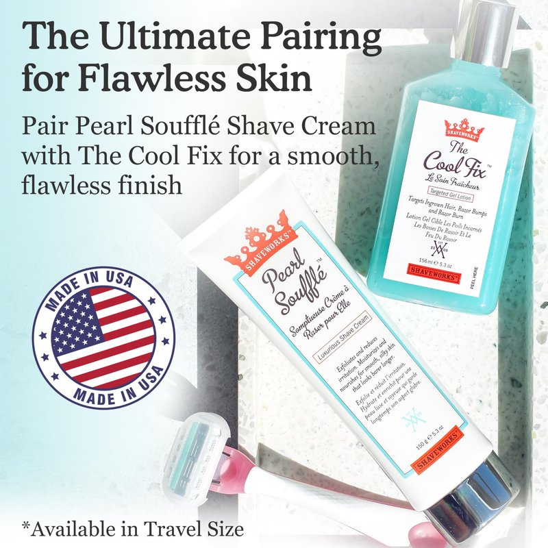 Shaveworks Shaving Cream for Women 5.3 Oz Pearl Soufflé: Exfoliates, Moisturizes, Reduces Irritation, and Minimizes Future Hair Growth – Womens Bikini Shave Sensitive Skin Areas