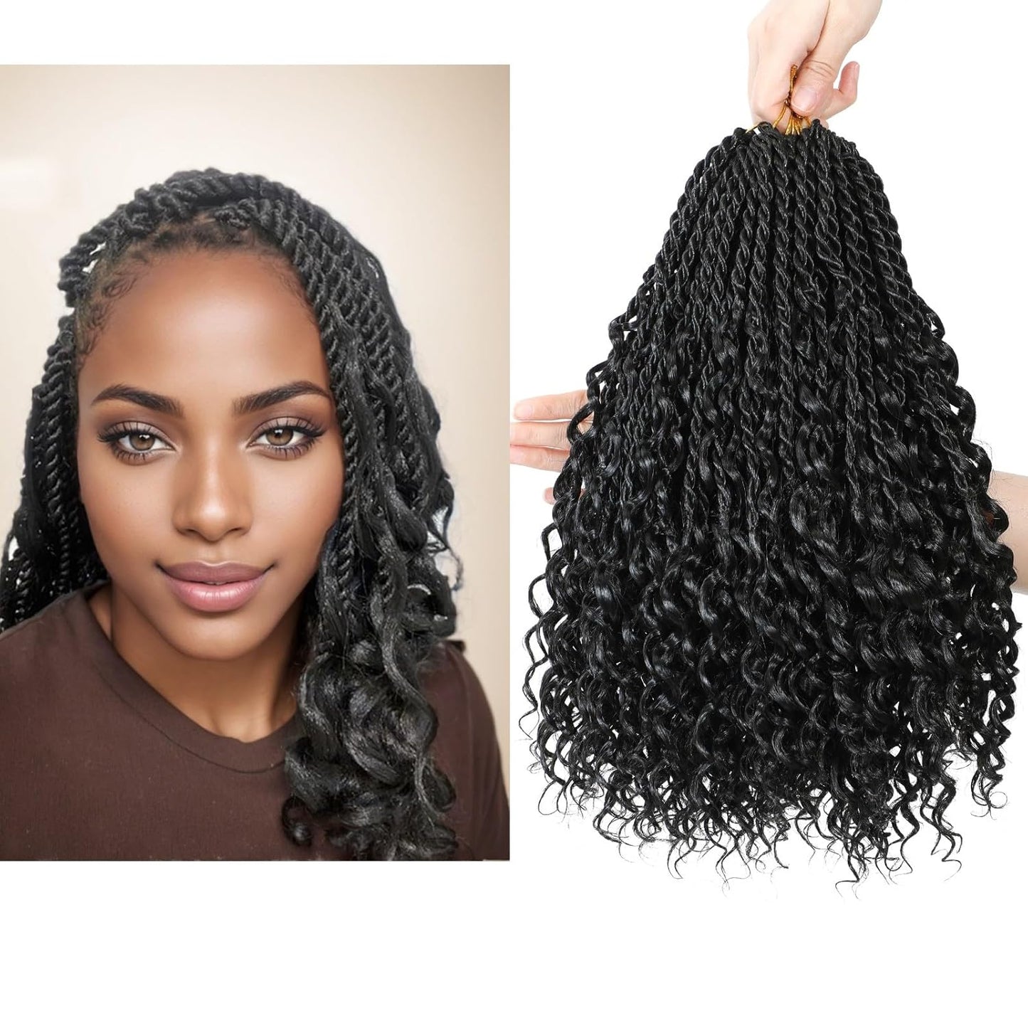 Goddess Twist Braids - Ombre Black Brown Crochet Hair Extensions | 14-Inch Curly Ends, 6 Packs for Black Women