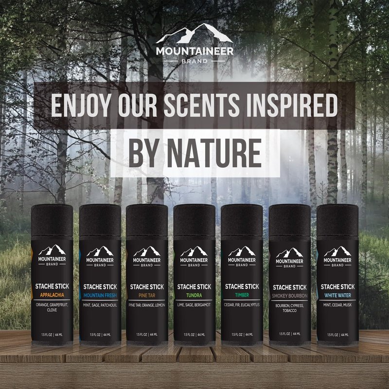 Mountaineer Brand Stache Stick | White Water Scent | Made with Natural Ingredients in West Virginia | Firm & Long Lasting Hold | Mustache Wax | Moustache Shape & Styling | Beard Wax for Men | 1.5oz