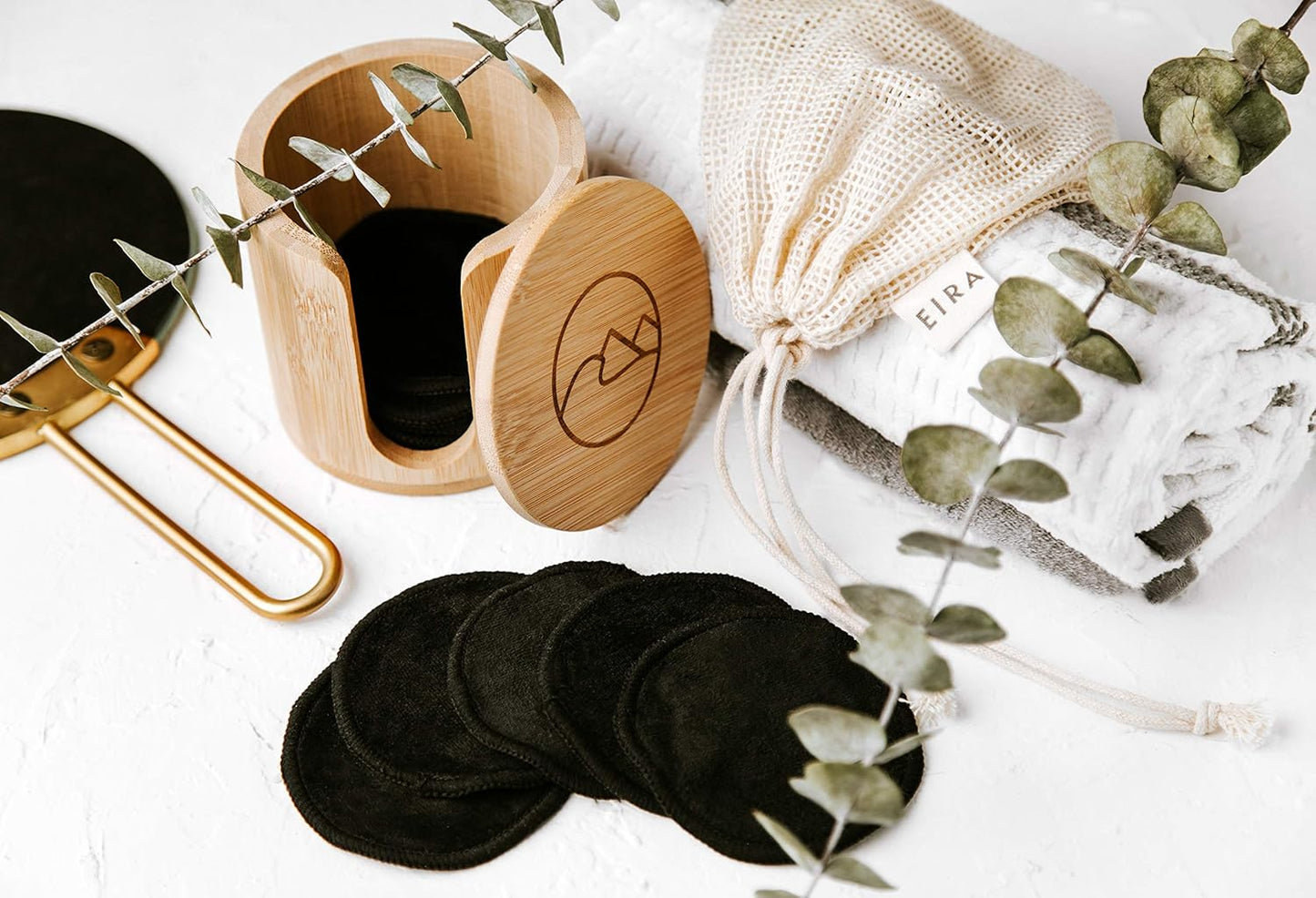 Reusable Makeup Remover Pads - Eco-Friendly Bamboo Cotton Rounds for Sensitive Skin | Washable Set with Holder