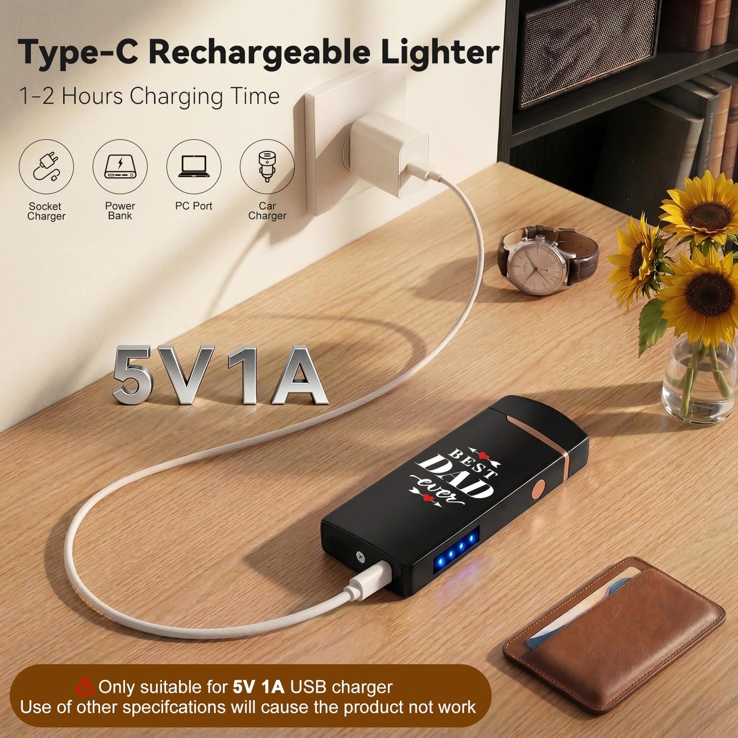 Coquimbo Fathers Day Dad Gifts from Daughter Son Wife: Electric Lighter Dad Mens Birthday Gifts, Rechargeable Windproof Flameless Dual Arc Plasma Lighters