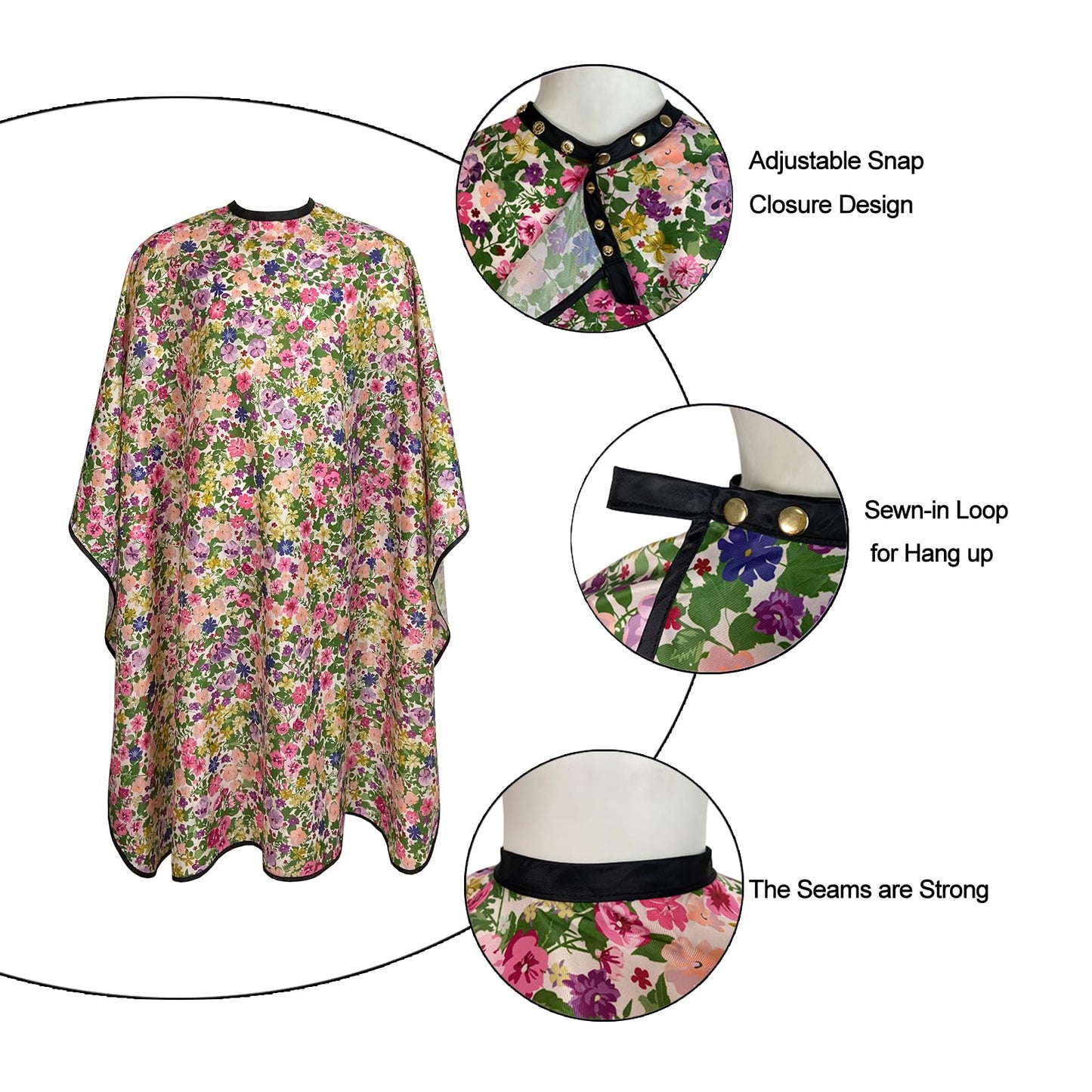 Salon Cape for Women, Hair Cutting Cape with Snaps, Professional Large Barber Stylist Hairdresser Cape, Waterproof & Light Weight & Machine Washable- 63”× 56” (Floral)