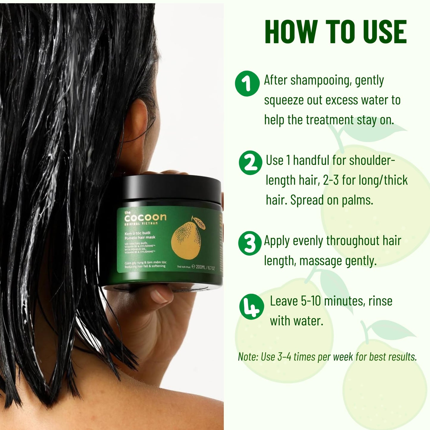Cocoon Original Viet Nam Pomelo Hair Mask for Dry & Damaged Hair, Deep Conditioning Hair Treatment with Pomelo Essential Oil, Vitamin B5 & Xylishine, Hydrating & Softening Formula, 200 ml / 6.76 fl oz