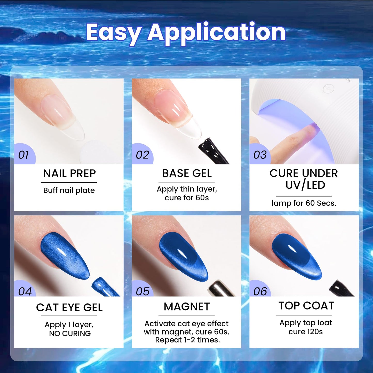 beetles Gel Polish Navy Blue Cat Eye Gel Nail Polish - 15ML Glitter Gel Polish Magnetic Shimmer Effect Soak Off UV French Nail Art Design Salon DIY Manicure Gift for Women