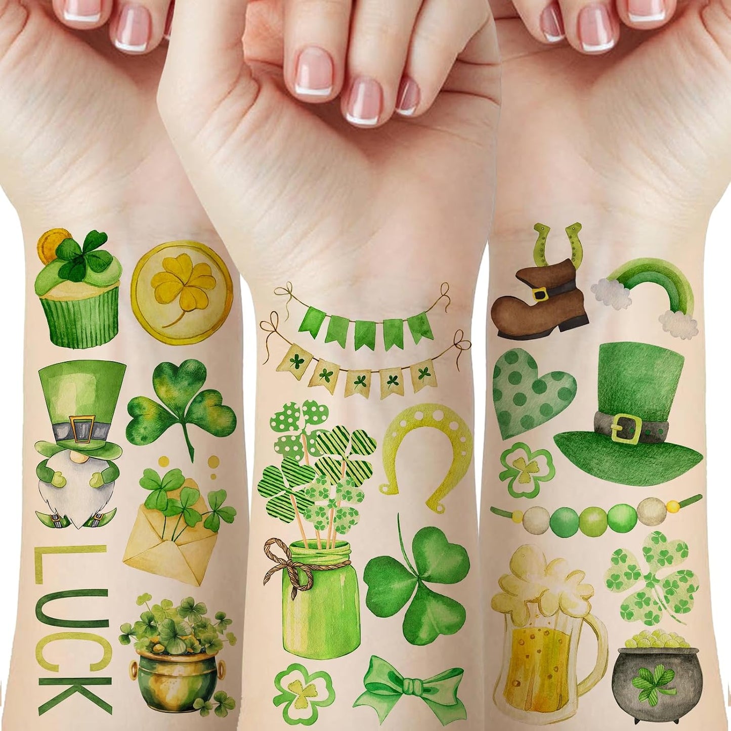 Glitter Shamrock Temporary Tattoos - 40 Pieces for St. Patrick's Day | Kids' Irish Parade Party Favors
