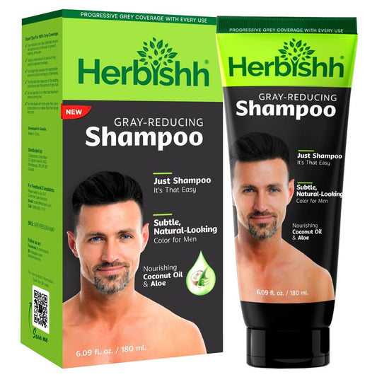 Herbishh Gray Reducing Shampoo for Men, Hair Darkening & Volume Boost with Every Wash, Cleanses & Revitalizes, Easy At-Home Use, Safe for Light Brown to Black Shades, All Hair Types 6.09 fl.oz