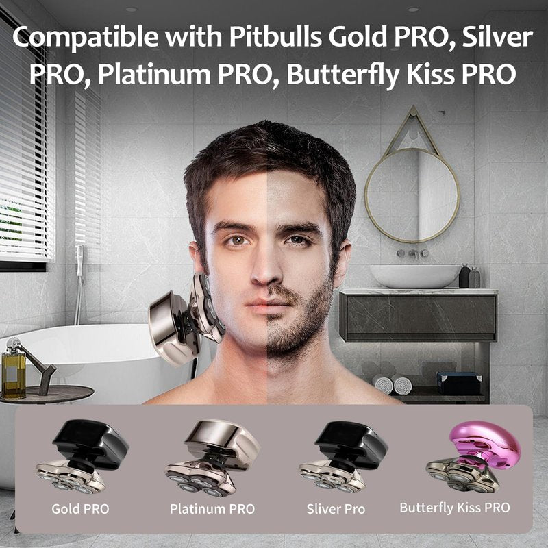 Replacement Head Compatible with Pitbulls Gold PRO,Silver PRO, Platinum PRO,Butterfly Kiss PRO - Hypoallergenic Stainless Steel Shaver Foil Replacement - 4D Floating Razor Blades 3 Pack