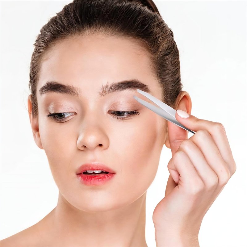 BrowVella Precision Slant Tip Tweezers for Eyebrows – Stainless Steel Professional Eyebrow Tweezers for Facial Hair & Ingrown Hair Removal - Pink