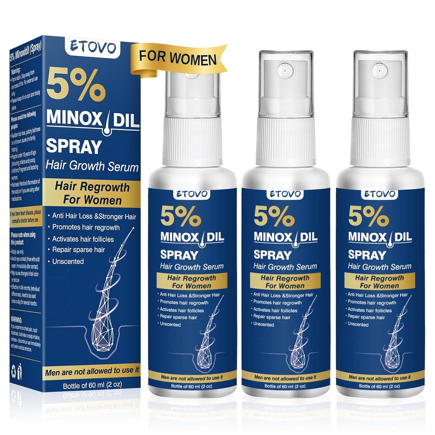 5% Minoxidil Hair Growth Spray Serum for Women | Fast-Acting Formula