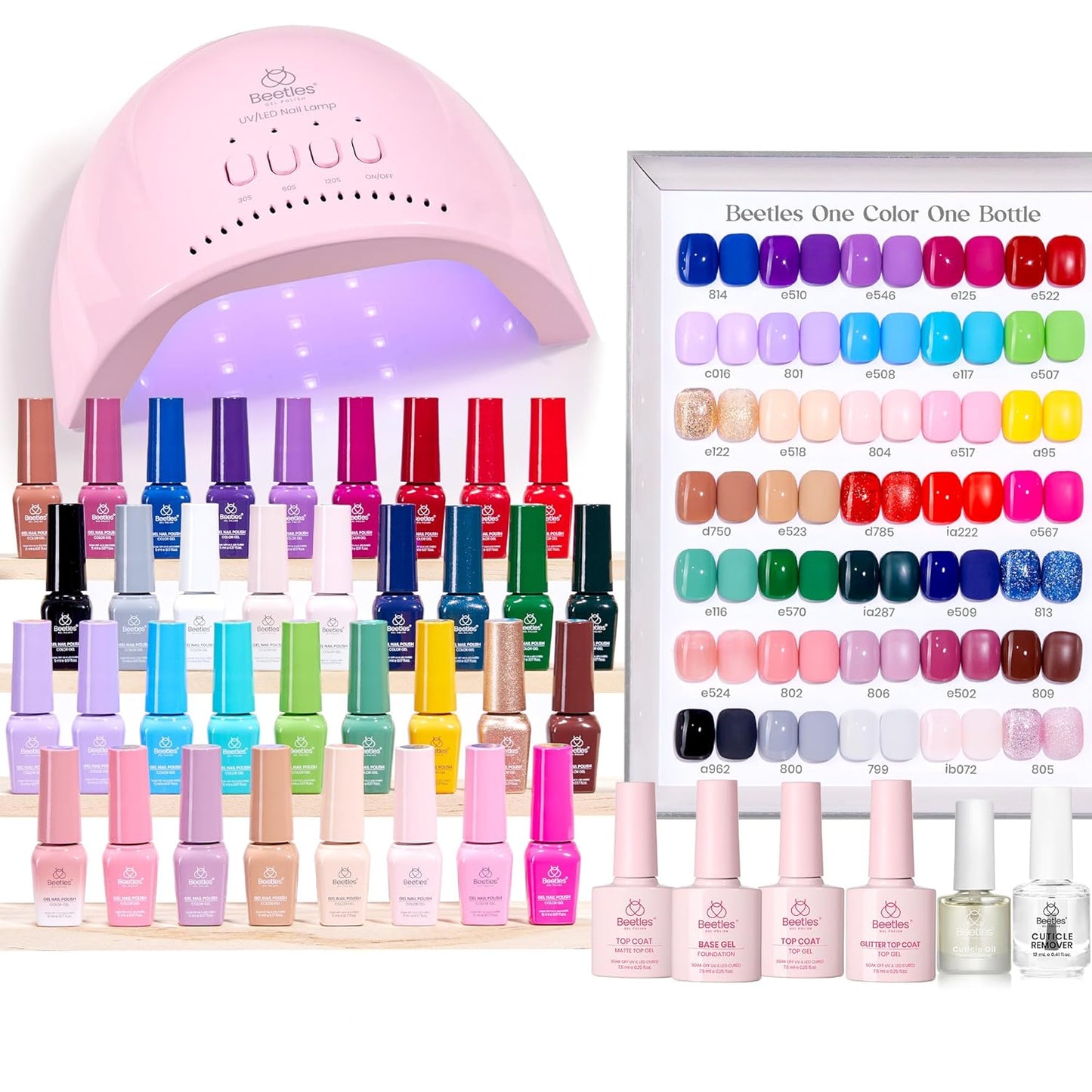 Beetles Gel Nail Polish Set - 23-Piece Summer Colors Collection | UV Gel Polish in Pink, Green, Blue with Base & Top Coat