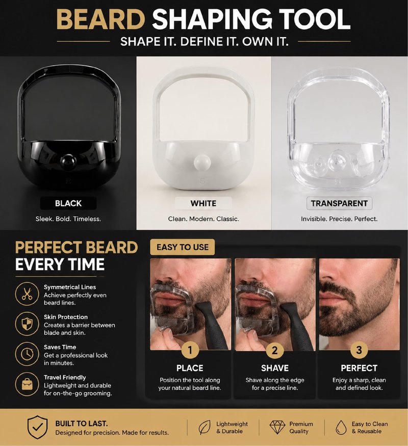 HORWIA 5Pcs Beard Shaper,Goatee Beard Styling Stencils Different Size,Beard Lineup Tool,Precision Goatee Template for Clean Sleek Stylish BeardLines for Man (White)