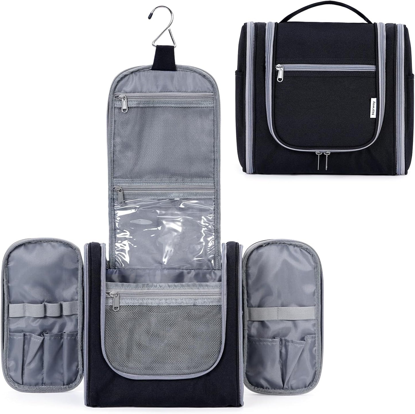 Narwey Travel Toiletry Bag - Small Striped Makeup Organizer for Women | Mint Green Stripe