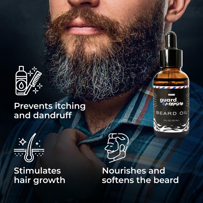GUARD&MARINE Beard Oil Unscented - 1 fl oz. All Natural Formula for Growth, Softening, Strengthening, and Conditioning Sensitive Hair, Beard and Mustache, Dry Skin