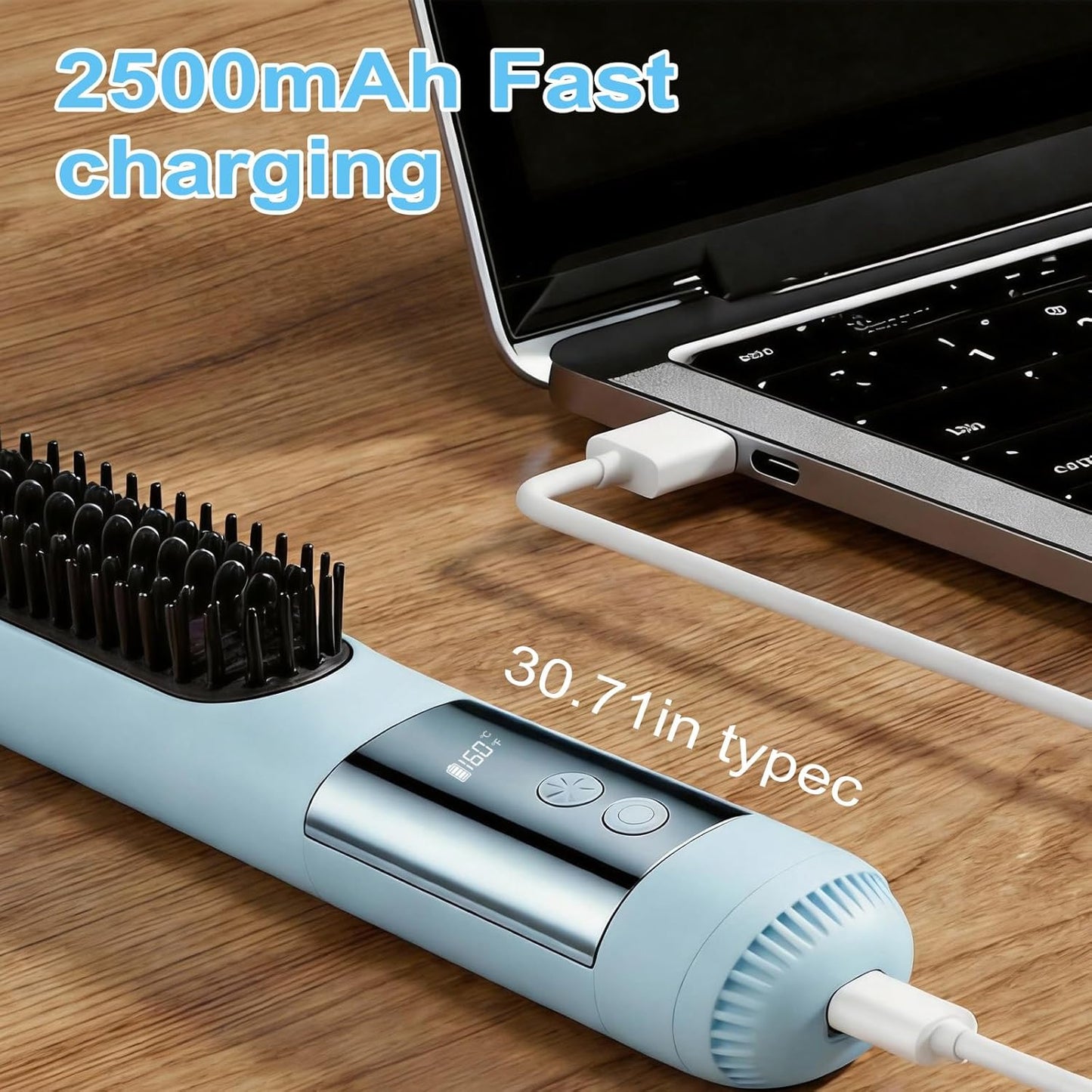Go Brush Pro Cordless Hair Straightener Brush - 3 Temperature Settings, Fast 30s Heat | Portable Travel Size, Cool Air Feature (Beige)