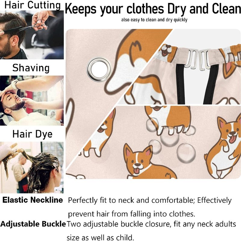 Visesunny Barber Cape - Corgi Dog Cartoon Animal Polyester Hair Cutting Salon Apron - Anti-Static, Water-Resistant Haircut Shaving Cloth Beard Bib