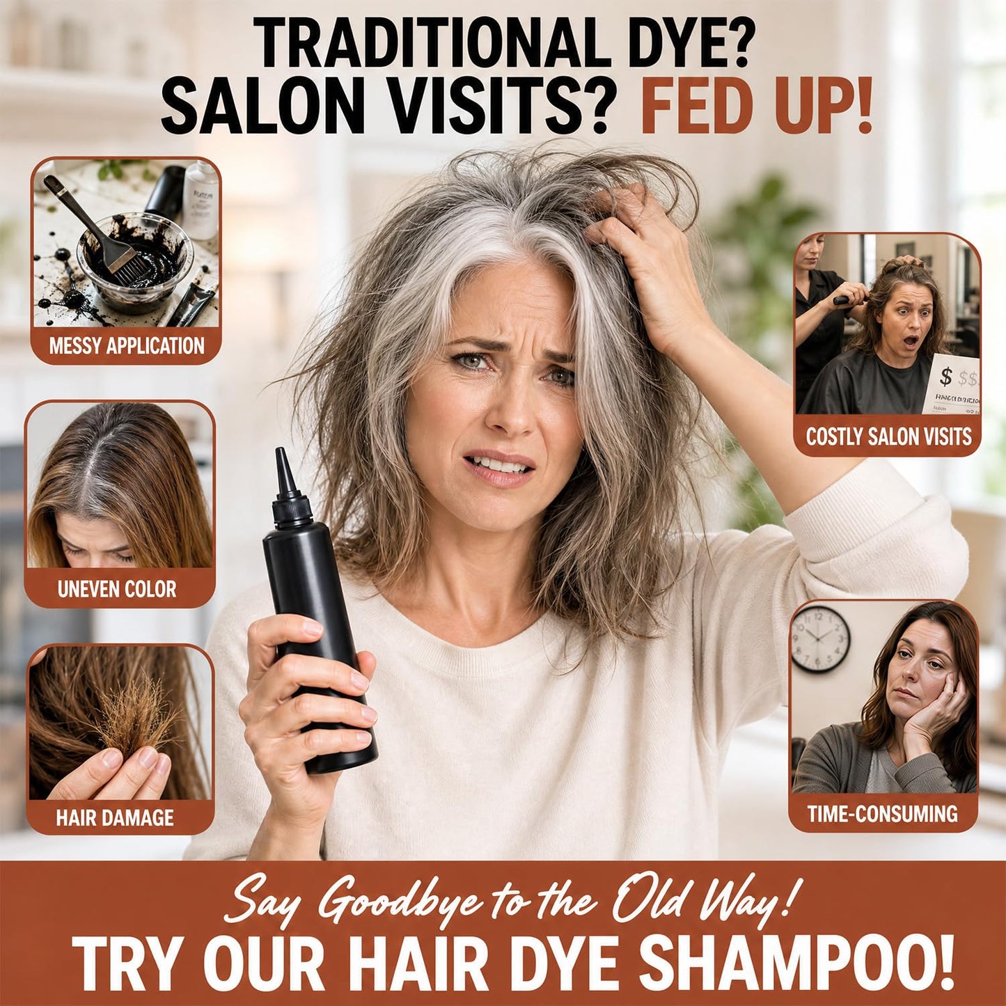 Instant Black Hair Dye Shampoo - 100% Gray Coverage | Herbal Formula, 3-in-1 Care, 500ML