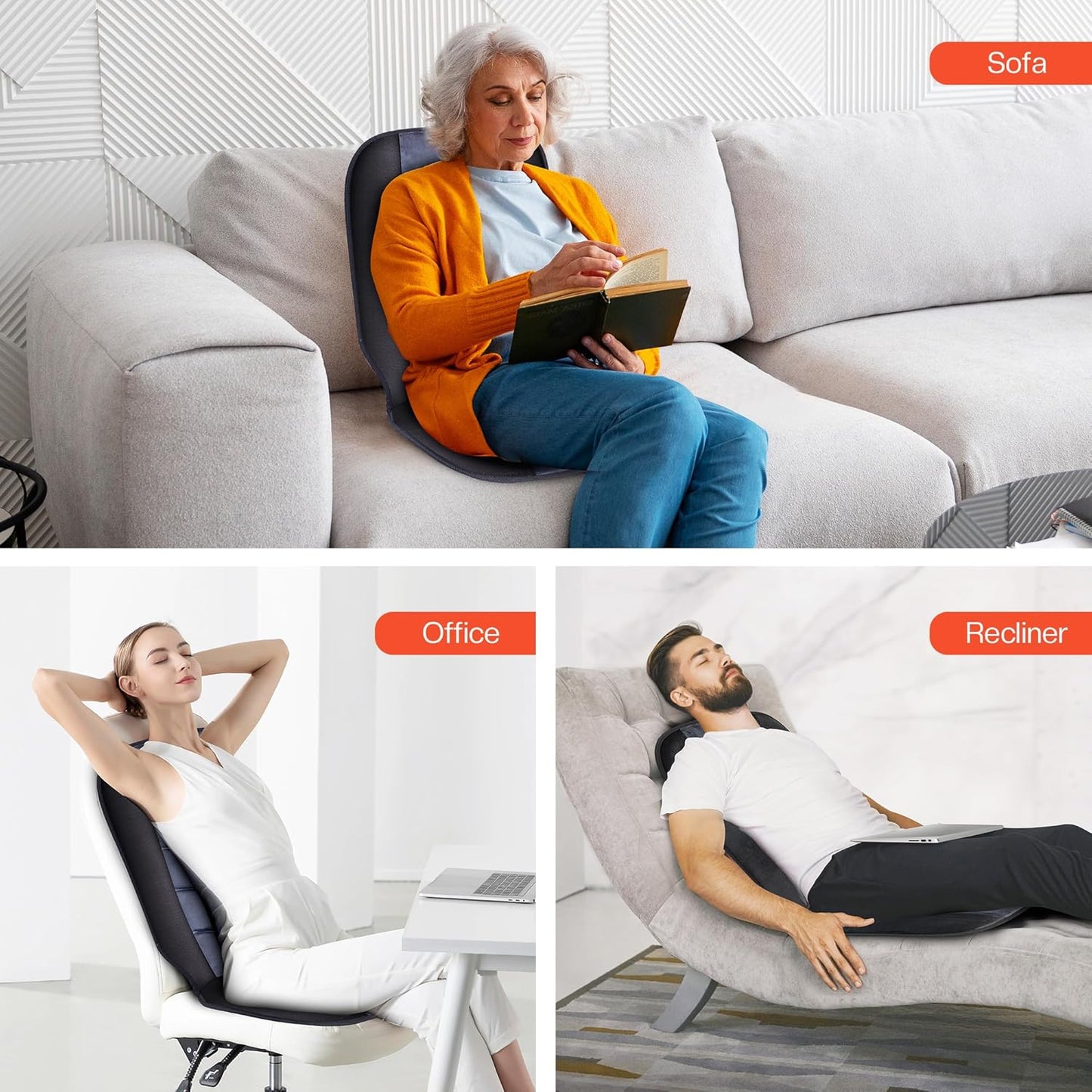 Massage Chair Pad - Back Massager with Heat & 10 Vibration Motors | Relaxation Cushion for Home & Office Use