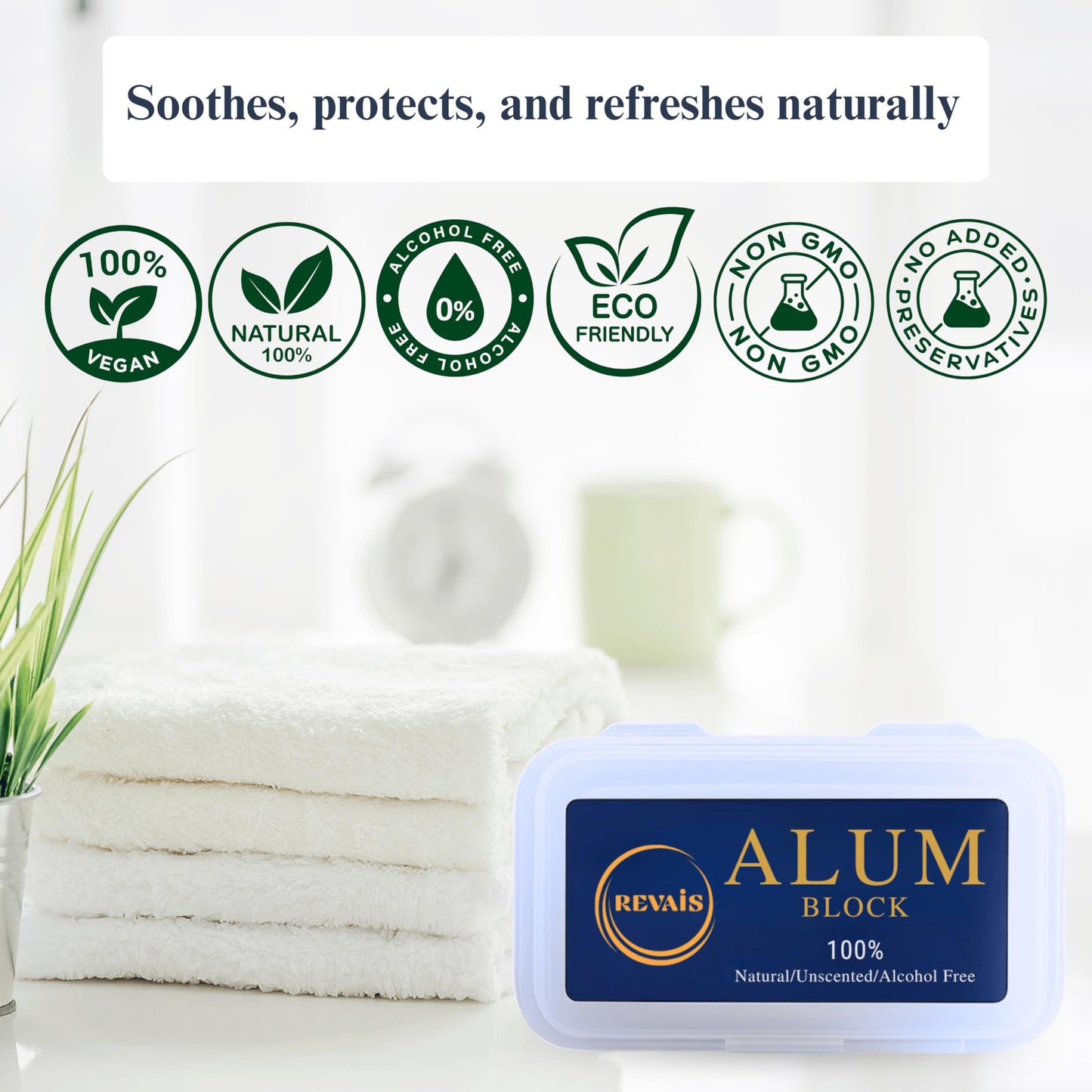 REVAIS Natural Alum Block 100g – 100% Pure Fitkari Stone Deodorant & Aftershave for Men, Soothes Razor Burn & Shaving Cuts, Astringent, Non-Staining, Unscented, Alcohol-Free, Gentle on Skin