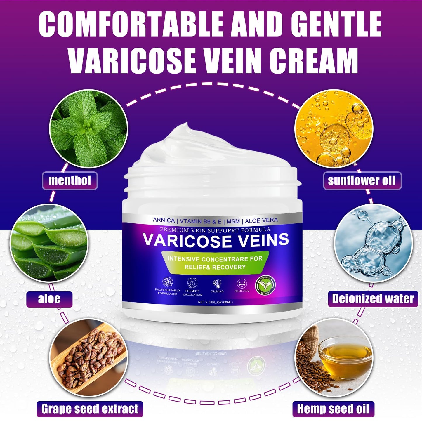Yongsenina Varicose Veins Cream, Vein Cream & Spider Veins Treatment for Legs, Improves Blood Circulation and Relief From Heavy Fatigued Leg, Refreshing and Non-Sticky, 1Pack
