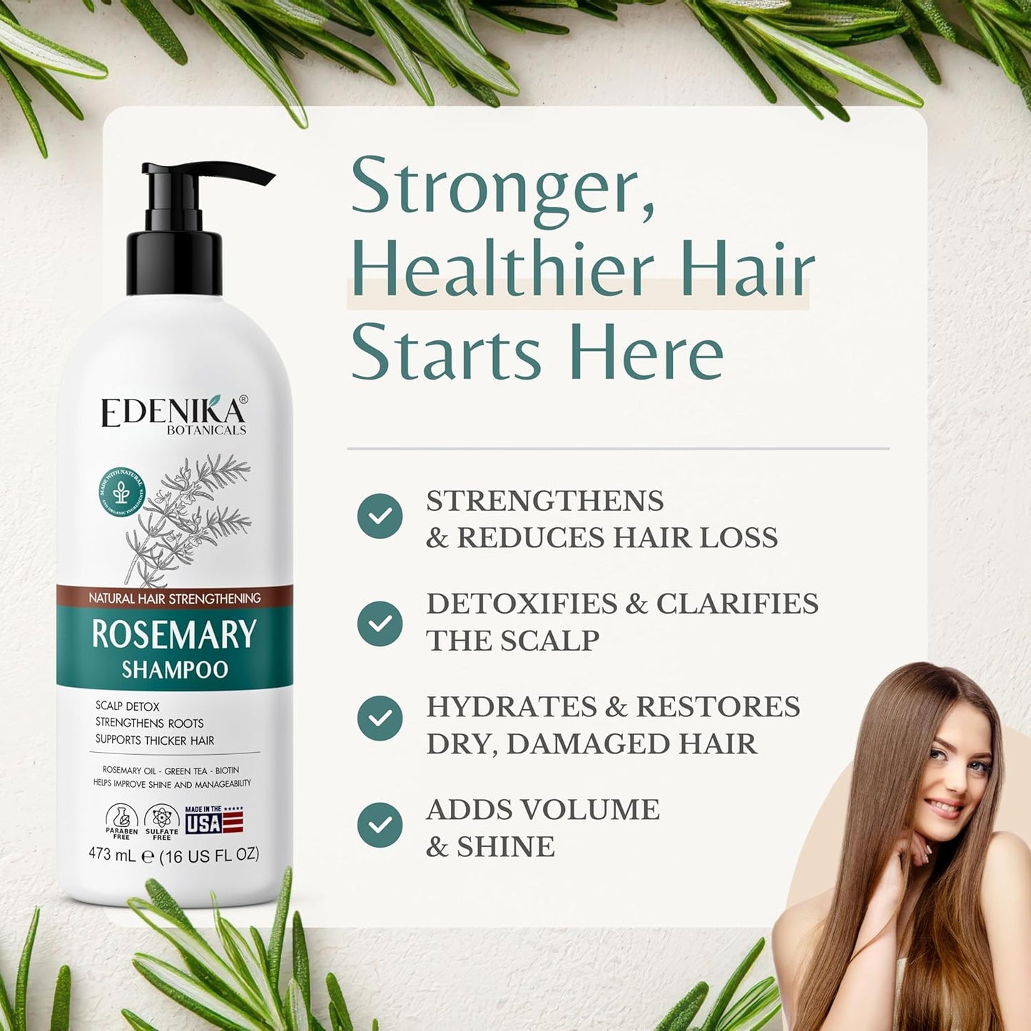 Rosemary Oil Shampoo - Biotin Formula for Thinning Hair | Sulfate-Free, Organic, 16 fl oz