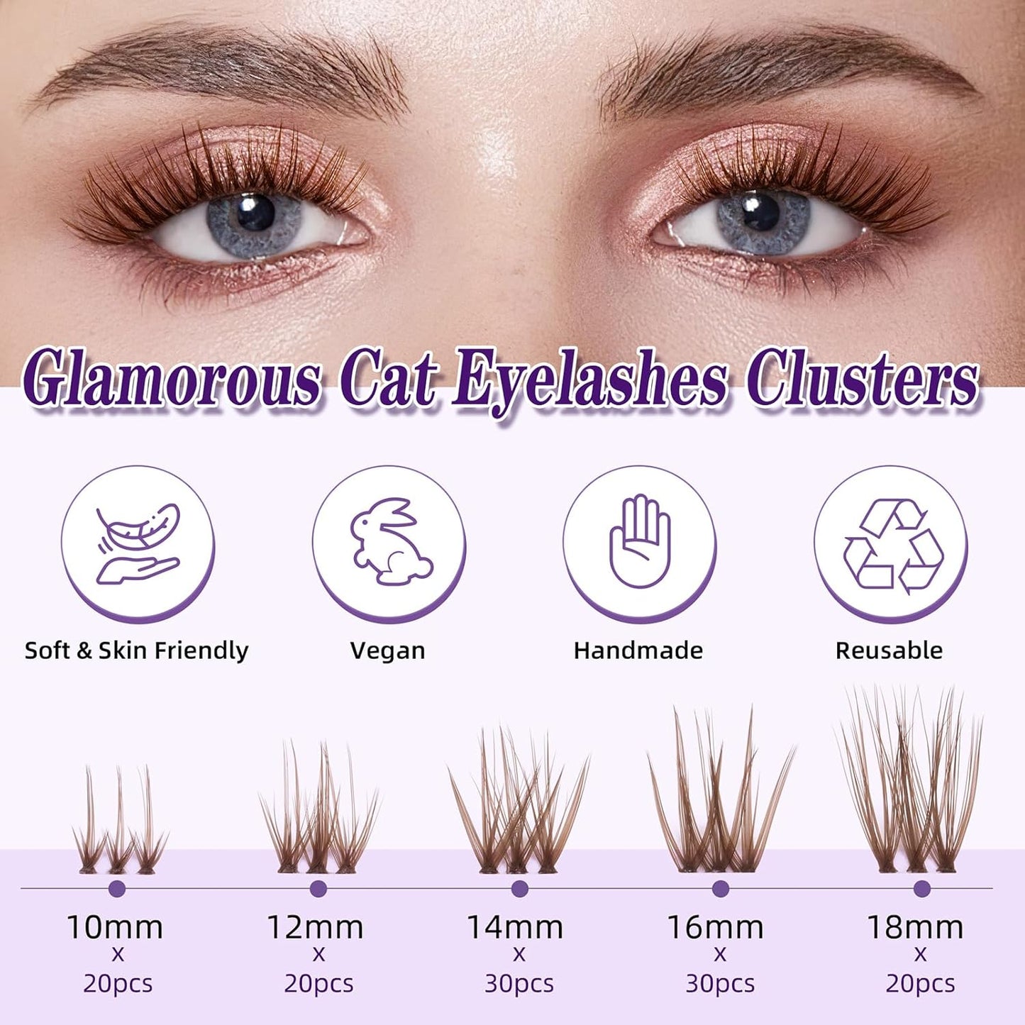 Brown Lash Clusters | 10-18mm D Curl Dark Brown Individual Eyelash Extensions - 120pcs DIY Wispy Design