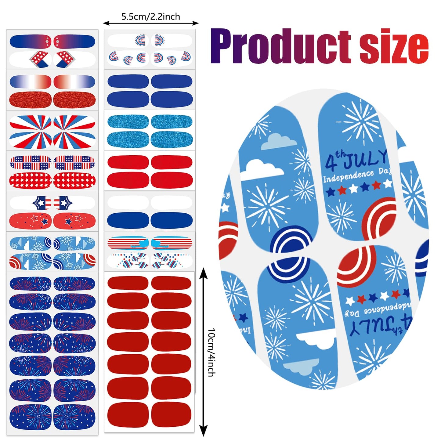 JERCLITY 14 Sheets Independence Day Nail Polish Strips 4th of July Nail Wraps for Women Patriotic American Flag Nail Strips Self-Adhesive Nail Stickers with Nail File for Memorial Day（4th of July-2）