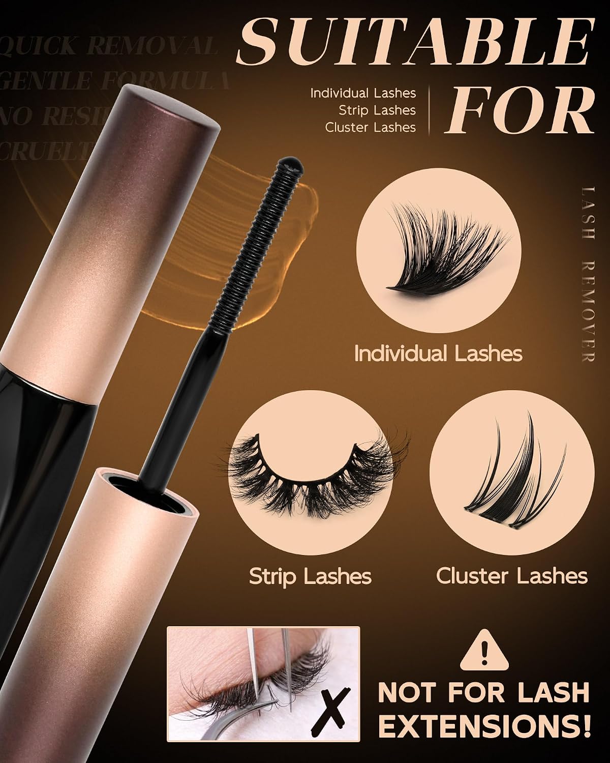 Eyelash Extension Glue Remover - 5ml Gentle Formula for Cluster & Individual Lashes | Non-Irritating, Easy Home Use