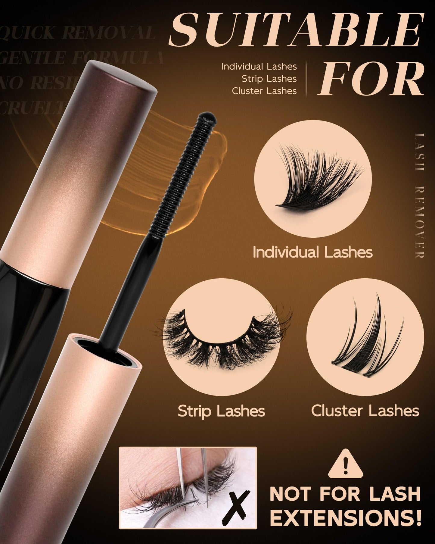Cluster Lash Glue Remover – 5ml Gentle Eyelash Extension Remover for Cluster & Individual Lashes, Non-Irritating Lash Bond Solvent with Mascara Wand, Easy Self-Use at Home