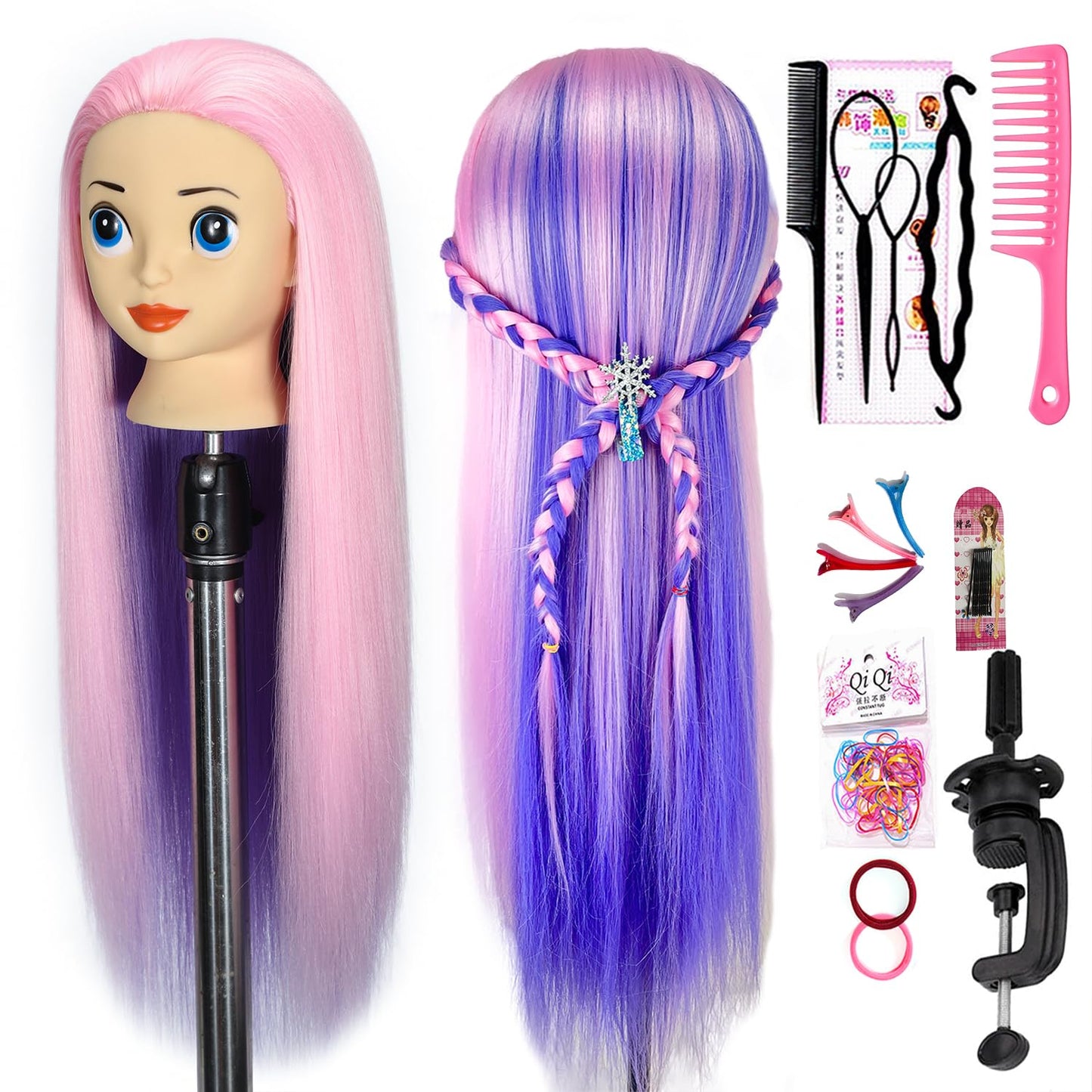 Mannequin Head - 100% Real Hair Cosmetology Training Doll | 20" Nature Brown with Clamp & Comb