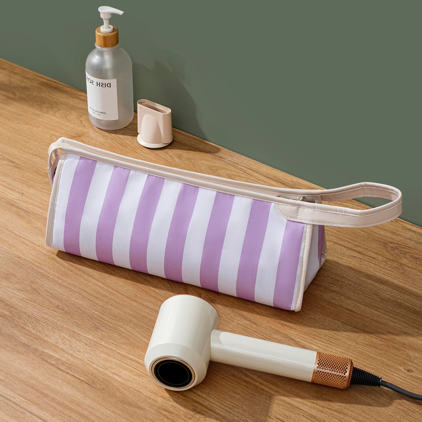 RSRSLEII Striped Hair Tools Travel Bag,Waterproof Hair Styling Accessories Storage Case for Hair Dryer，Flat Irons,Straightener,Curling Iron,Hot Hair Tool Organizer with Dividers（04Purple）