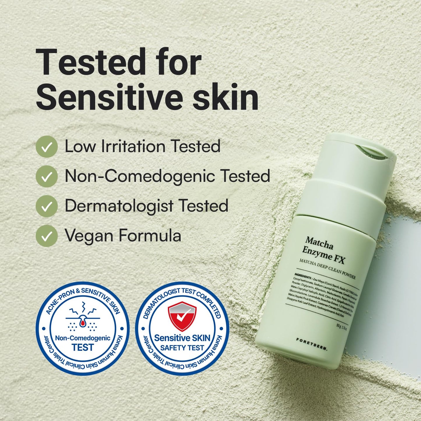 Enzyme Powder Face Wash - Gentle Powder to Foam Cleanser with Matcha & Green Tea | 1.76 Oz for Sensitive Skin