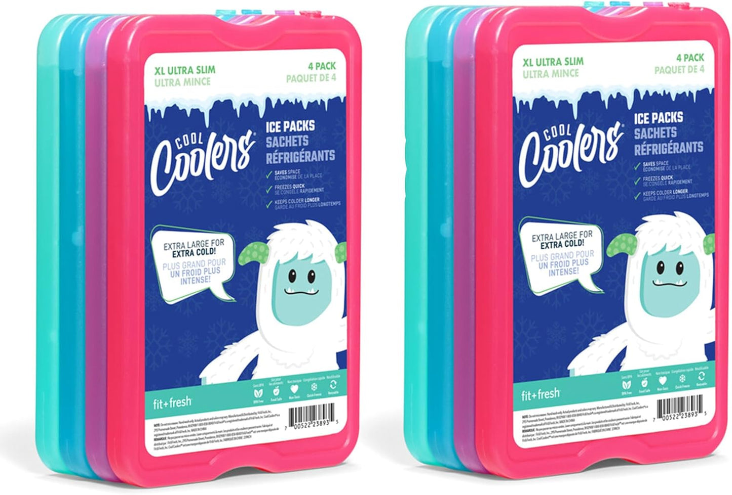 XL Slim Ice Packs - Quick Freeze Reusable Ice Packs for Lunch Boxes & Coolers | 4 Pack