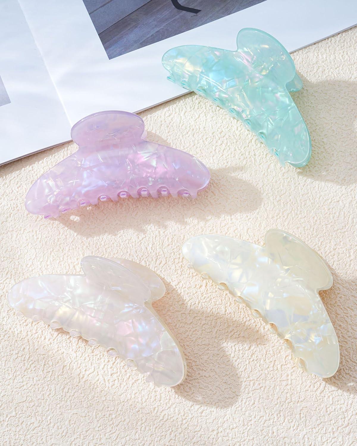 Acrylic Hair Clips - 4 Pack Nonslip Large Hair Grips for Thin & Thick Hair | French Banana Barrettes (Pink, White, Green, Champagne)