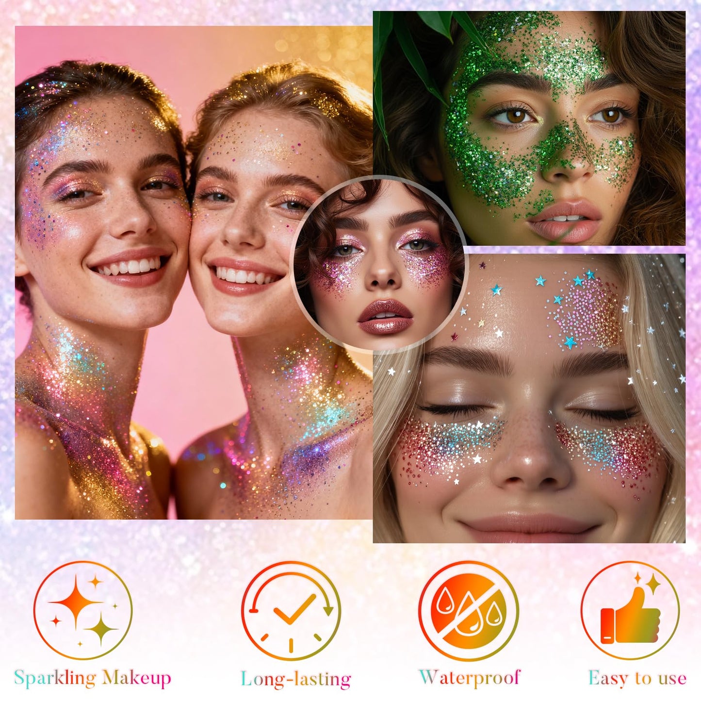 YBUETE USA Flag Face and Body Glitter Stick for Independence Day of USA, Hair Glitter Accessories in Red White Blue, American Pride Flag Sparkle Face Glitter for 4th of July, Parties and Carnivals