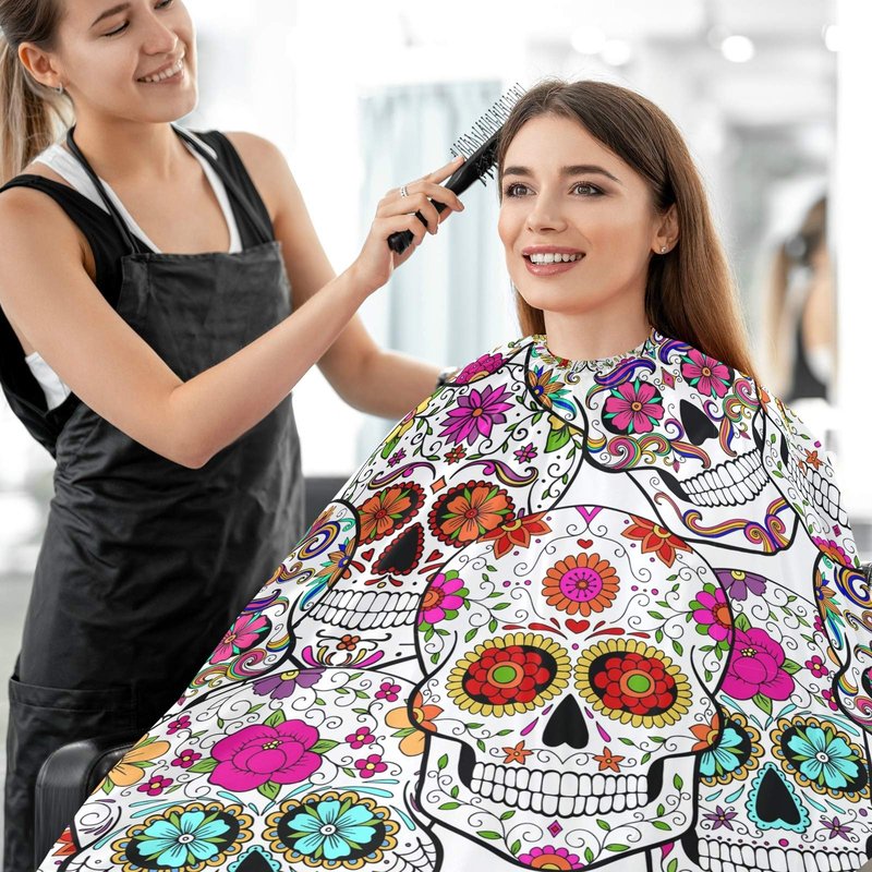 visesunny Barber Cape Sugar Skull With Flower Polyester Hair Cutting Salon Cape Apron Anti-Static Haircut Shaving Cloth Beard Shaving Bib Hairdressing Cape