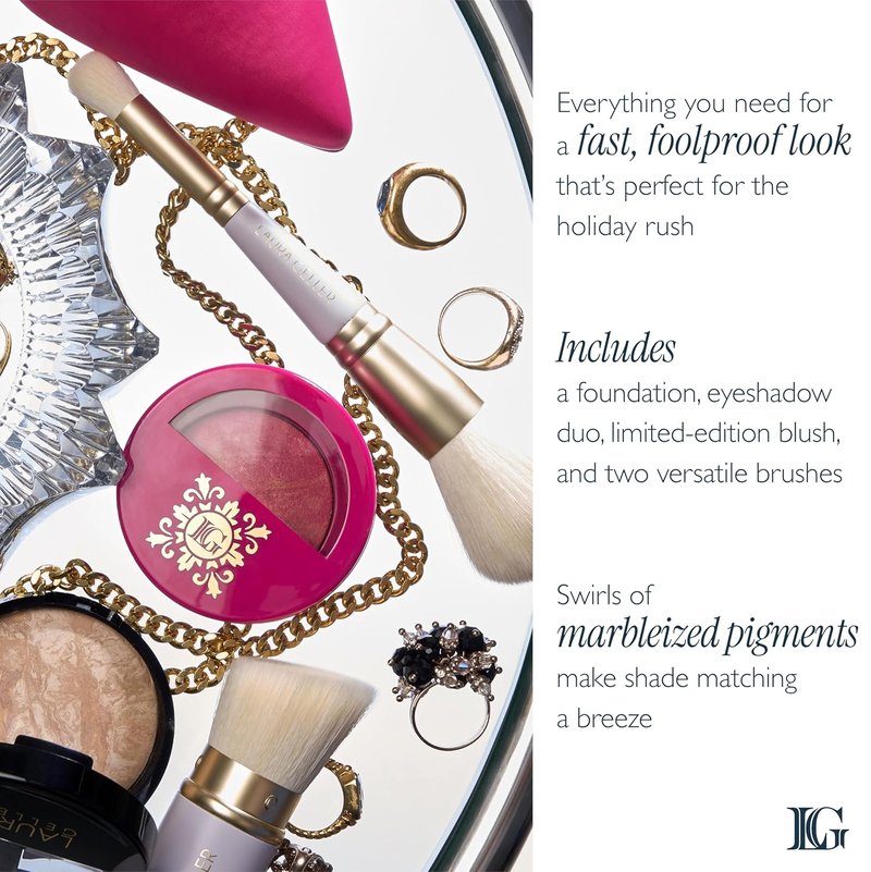 Laura Geller Daily Routine Kit - Limited Edition Makeup Set for Mature Skin | Includes Baked Foundation, Blush & Kabuki Brush