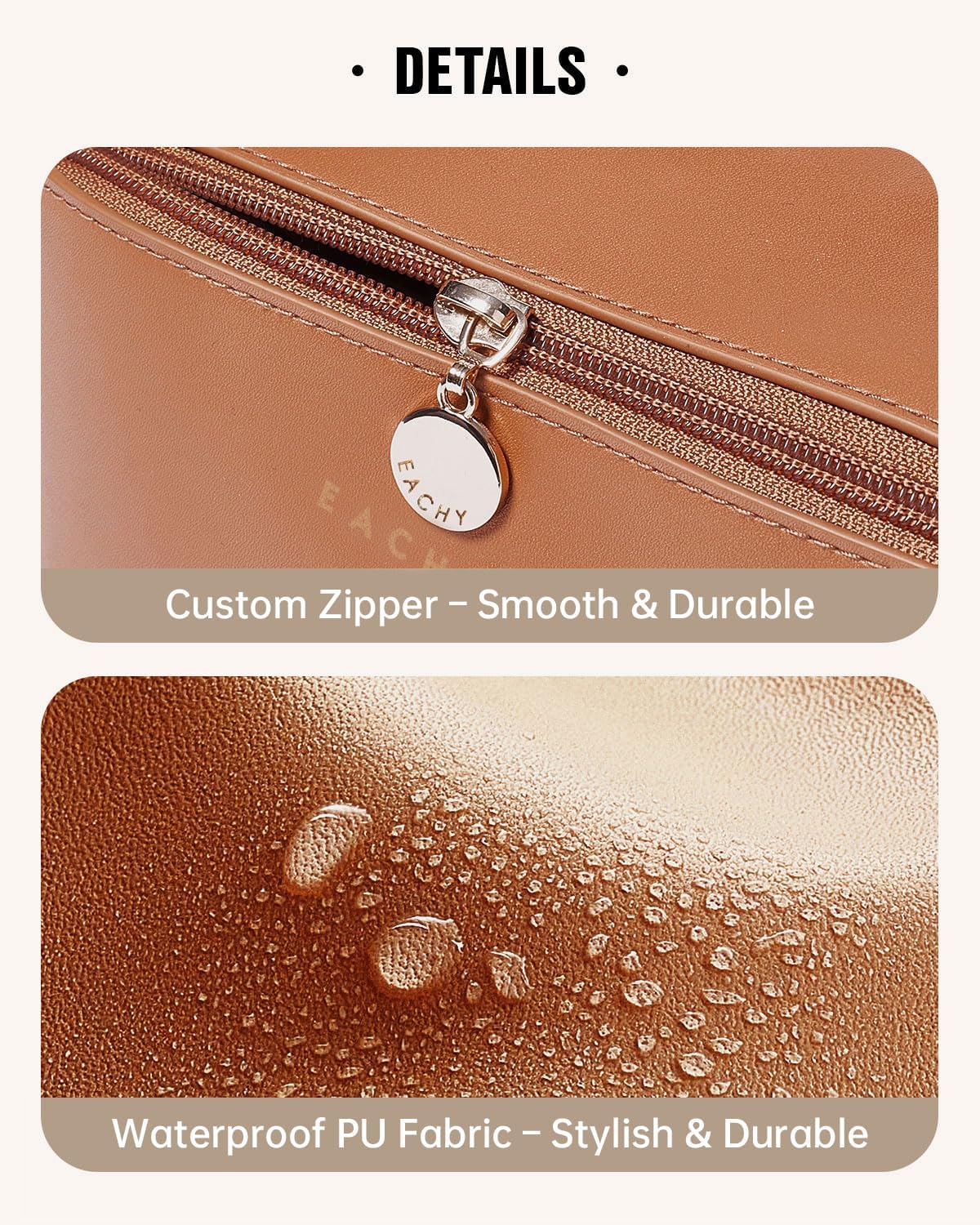 Travel Makeup Bag - Large Capacity Waterproof PU Leather Cosmetic Organizer | Flat Open Design for Skincare & Brushes