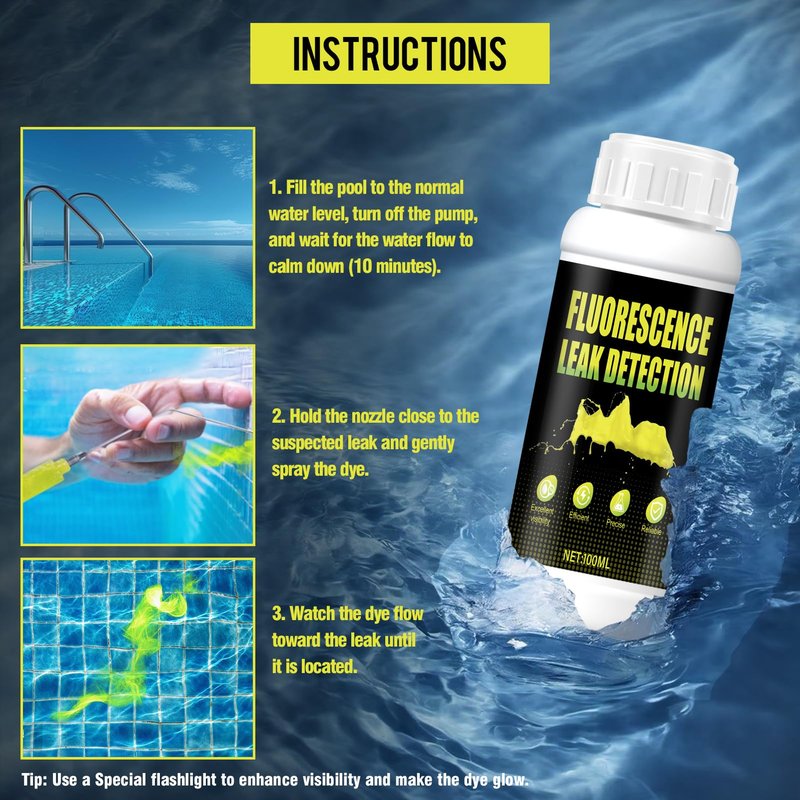 kuailaya Pool Leak Detection Kit, Pool Leak Detection Dye Kit Water Tracing Dye with 2 Precision Applicators High Visual Recognition Easily Locates Leaks for Pools Spa Tub Fountain, 100ml Yellow