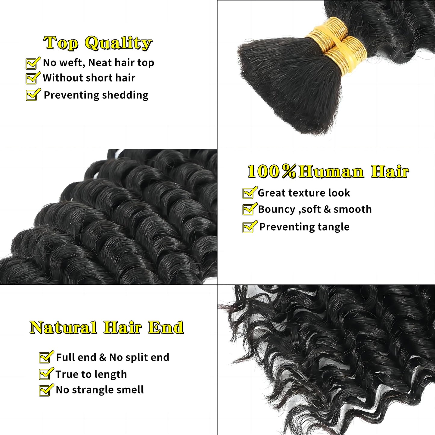 100 Percent Human Boho Braiding Hair Deep Wave Curly 12A Bulk Bundles Human Hair 105g Wet and Wavy for Boho Braids Human Hair Extensions for Braiding Human Supplies No Weft 2 Bundles