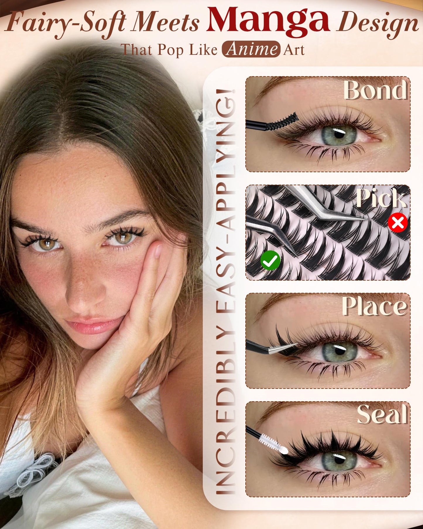 Manga Lash Clusters Natural Anime Lash Clusters with Spikes Fairy Cluster Eyelash Extensions Wispy Spiky Cosplay Individual Lashes with Invisible Band C Curly Doll Lash Extension 8-16MM by zenotti