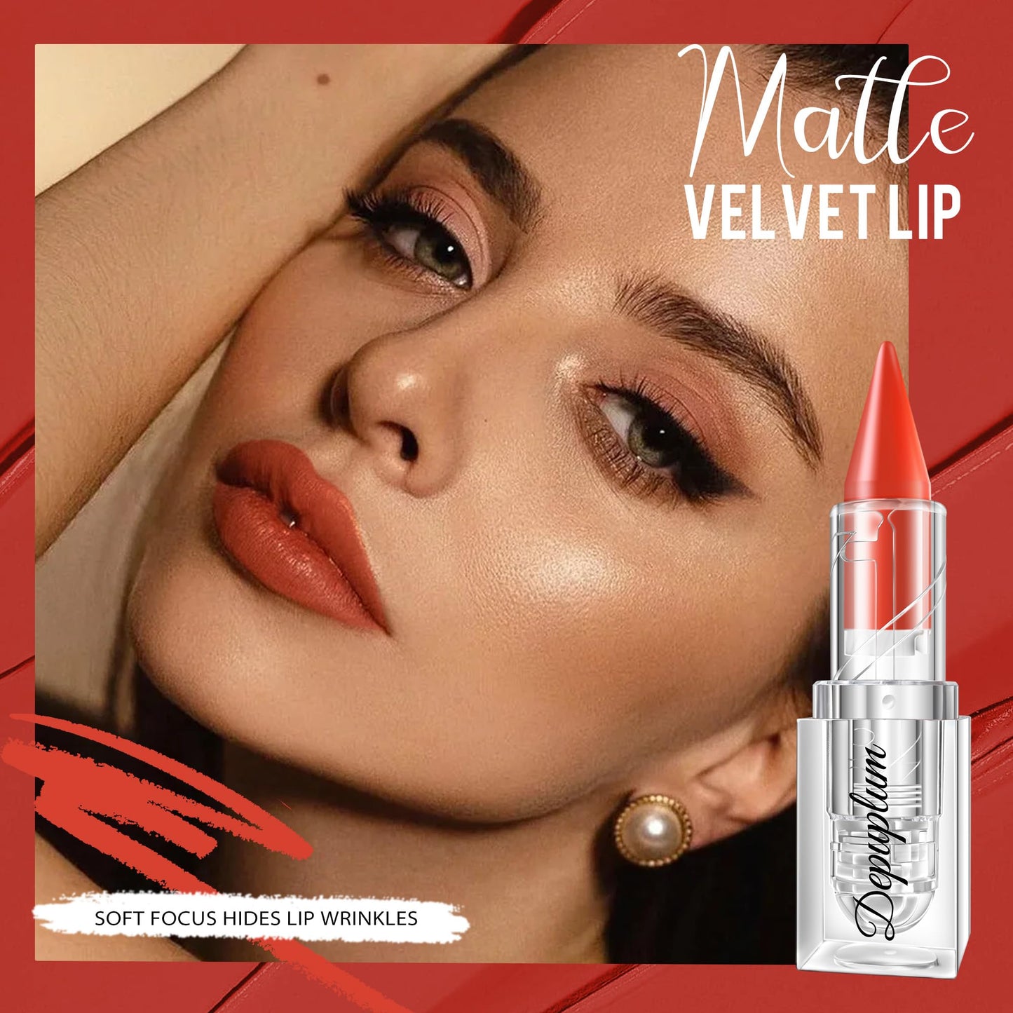 Depuplum Orange Red Lipstick Gradient Matte Lipsticks Lip Liner Combo for Women Waterproof Long Lasting Lip Stick Lip Liner and Lipstick Combo for Mother's Day, E5