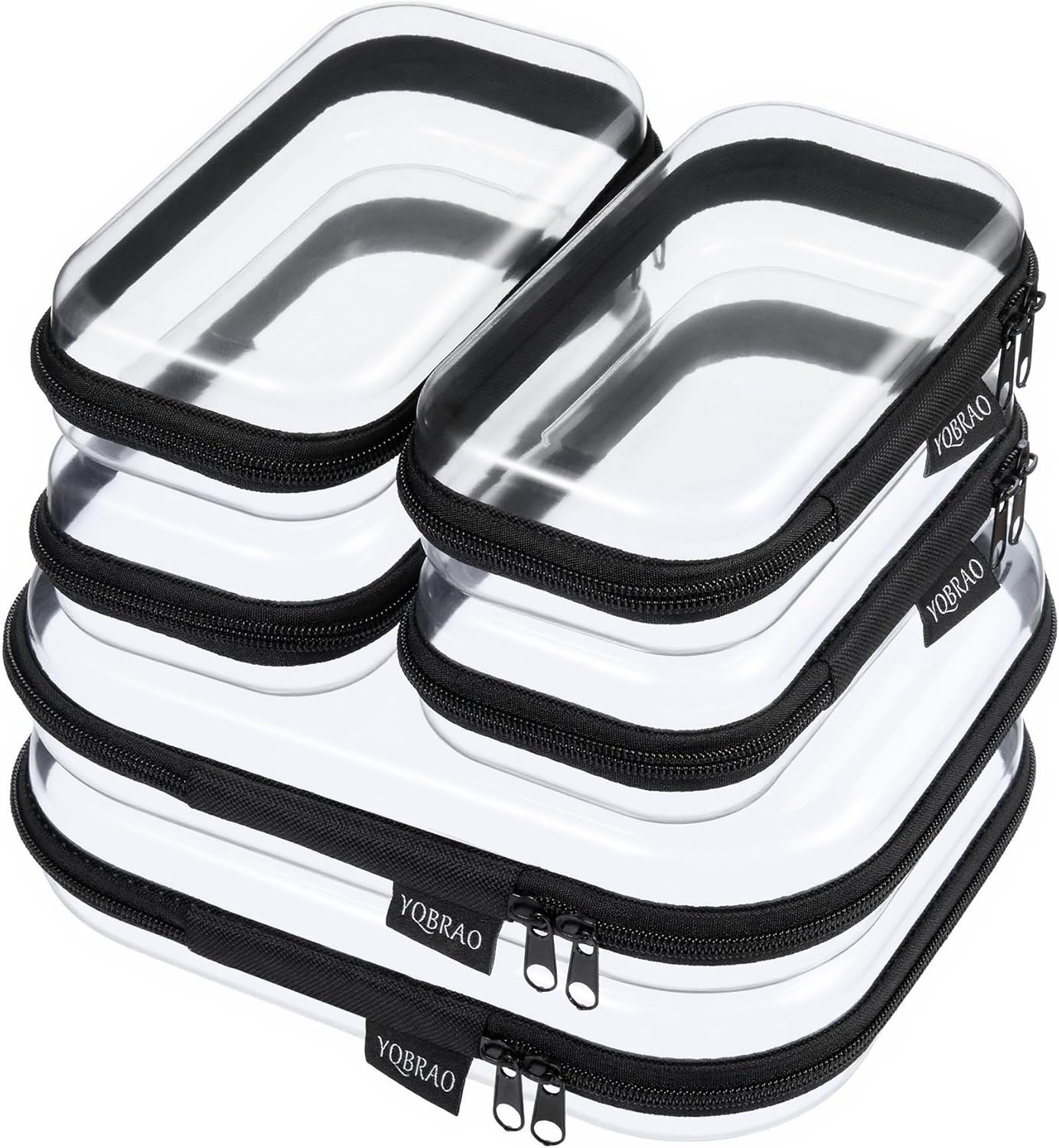 Clear Hard Shell Zipper Case Set - 6 Pack Heavy Duty Crush-Proof Diaper Bag Organizer Pouches | TSA Approved Travel Makeup & Toiletries Bags (2L, 2M, 2S)